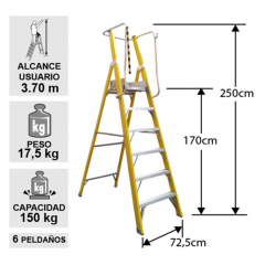 ESCALERA FIBRA DE VIDRIO TIJERA PLATAFORMA 6 PELDAOS