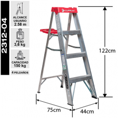 ESCALERA TIJERA DE ALUMINIO 4 PELDAOS 1.22 MTS