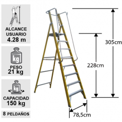 ESC. FIBRA V. PLATAFORMA 8 PELDA CON BARANDA DOBLE