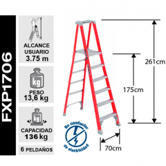 ESCALERA FIBRA VIDRIO TIJERA PLATAFORMA 6 PELDAOS LOUISVILLE