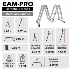ESCALERA MULTIPROPOSITO ALUMINIO 12 PELDAOS 150 KG